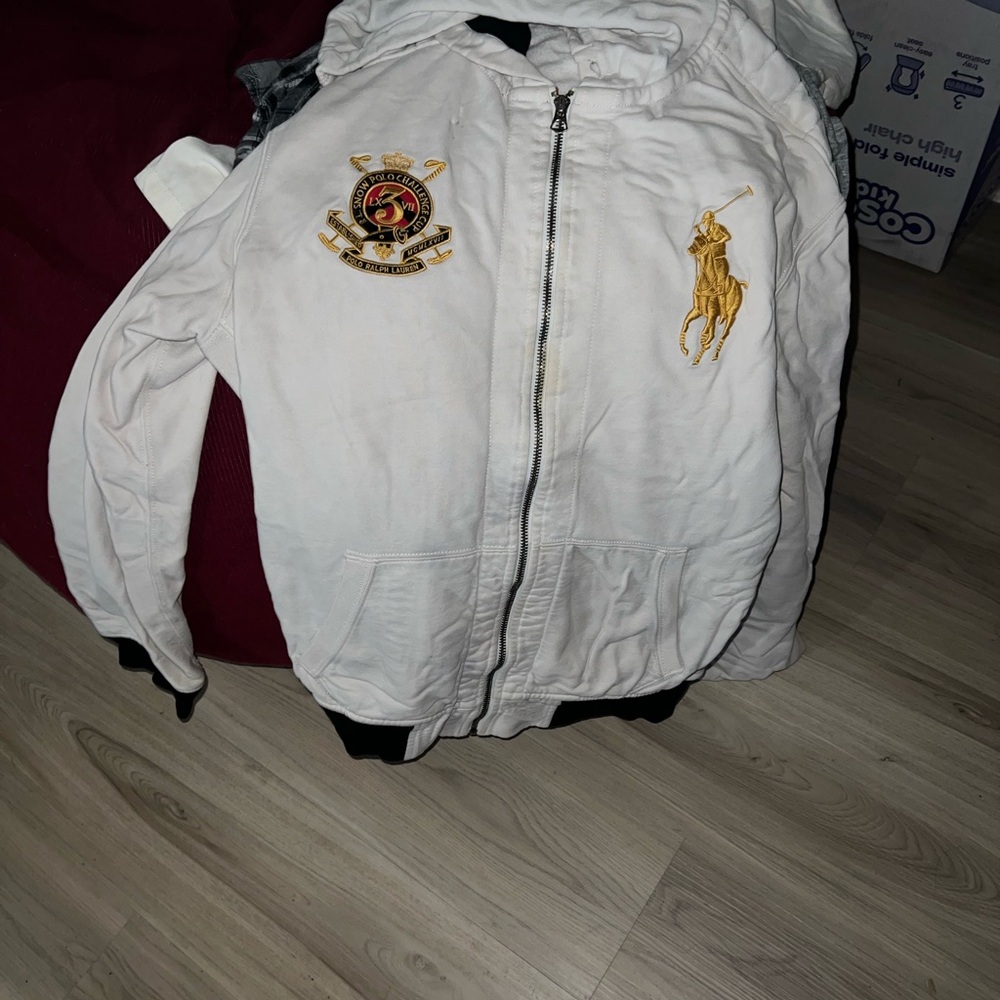 SOLD Men Polo Ralph Lauren Big Pony Large Emblem Hoodie Size Medium White Gold